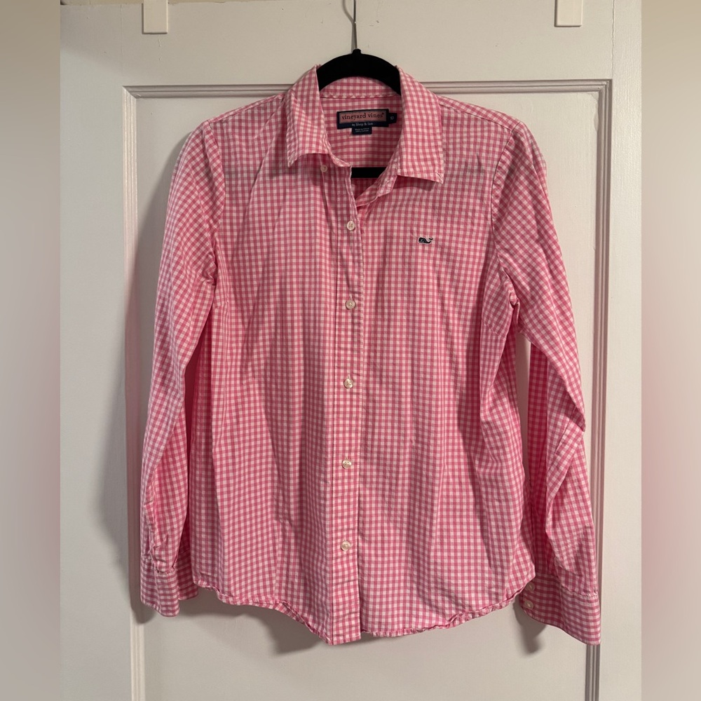 Vineyard Vines pink gingham button down shirt long sleeve Size 10